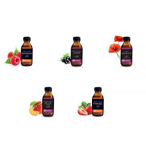NEROLIANE – Lot 5 Arômes Naturels 50ml : Coquelicot, Fraise, Cassis, Framboise, Pêche Jaune – Yaourts, Glaces, Sorbets, Pâtisseries, Macarons – Qualité Professionnelle – Made in France – Sans Alcool (Néroliane, neuf)