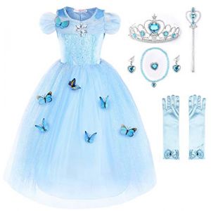 JerrisApparel Robe De Cendrillon Robe De Princesse Costume (140cm, Bleu Ciel avec Accessoires) (Umupi EU, neuf)
