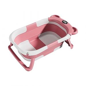 Baignoire Pliable Bébé, Baignoire Pliante avec Thermometre Bain et Bouchon de Vidange, Beignoire Bébé Pliante avec Coussin Baignoire Bebe, Antidérapant Baignoire Pliable Bébé (San coussin, Rose) (demiawaking, neuf)