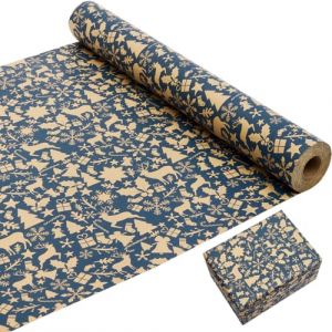 Rouleau de Papier d'emballage Cadeau de Noël 43 cm × 20 m, Papier d'emballage Kraft imprimé avec Divers Motifs de Noël, Rouleau de Papier Kraft Recyclable pour Emballage Cadeau de Noël, de Mariage (ZMBery, neuf)