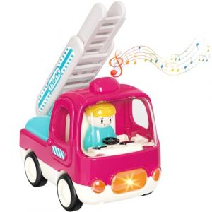 Yerloa Camion de Pompier Jouet avec Sonore et Lumineux, Voiture Jouet Bebe 1 an Construction Véhicule Enfant avec L'échelle Extensible, Garcon Voiture Enfant 1 2 3 Ans Garçons et Filles (LONGWEITAN, neuf)