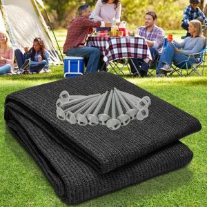 Sonnewelt Tapis d'auvent 250x550cm, Tapis De Sol pour Tente De Camping avec 13 piquets Et Sac De Transport, 100% polyéthylène, Respirant, antidérapant, Lavable, résistant aux UV, Noir (COLDLESS, neuf)