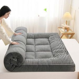 Danchen Matelas de sol futon, matelas de sol pliable, enroulable et doux, extra épais et doux, pour lit, dortoirs, camping, canapés, chaises longues (200 x 220 cm, carreaux gris) (chenzhenamz, neuf)