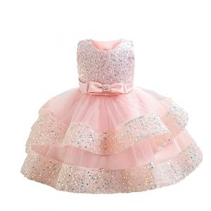 Miipat Bébé Fille Robe Bambin Princesse Tulle Sequins sans Manches Formelle Fleur Fille Robe pour La Fête Anniversaire Mariage Rose 90 18-24 Mois (Miipat, neuf)