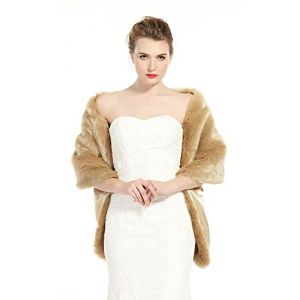 BEAUTELICATE Châle Étole En Fausse Fourrure Cape Boléro De Femme Mariage Hiver Sur Robe de Soirée Mariée Cérémonie Fête Demoiselle d'honneur(Taille Unique, Kaki) (BEAUTELICATE-FR, neuf)