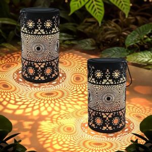 MIFXIN Lot de 2 lanternes solaires en forme de tournesol en métal avec crochet de berger, lumières solaires LED étanches pour jardin, table, terrasse, balcon, cour (HONGLIXUAN, neuf)