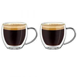 Creano Verres à expresso à double paroi avec poignée, lot de 2 100 ml, tasses à moka, verres thermiques à effet flottant (Creano, neuf)