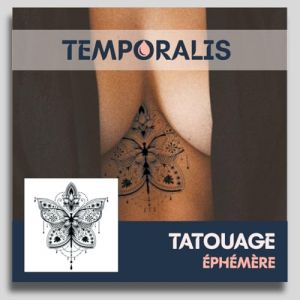 Faux Tatouage PAPILLON - Temporalis&reg; | Tatouage Ephemere Femme et Homme &ndash; Cosm&eacute;tique Certifi&eacute; UE, Encre Vegan & Waterproof &ndash; Dure 1 &agrave; 2 semaines [ Tattoo Mandala papillon ] (Euro Crafted, neuf)