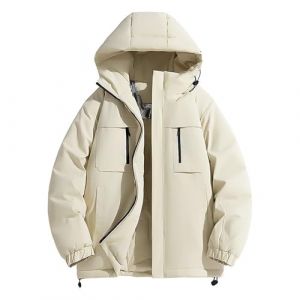 Vhersily Parka de Montagne Imperm&eacute;able pour Femme, Veste de Ski Chaude et Rembourr&eacute;e, Veste d&rsquo;Hiver avec Capuche, Imperm&eacute;able, Coupe-Vent, Veste de Voyage L&eacute;g&egrave;re Matelass&eacute;e avec Poches, beige, 3XL (duefoll, neuf)