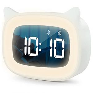 UQTUKO R&eacute;veil Enfant Educatif, Radio reveil Enfant avec Veilleus Jour/Nuit Deux Alarmes 18 Types de Musique LED Numerique Lumineux avec Snooze Rechargeable reveil educatif pour Gar&ccedil;ons Filles, Blanc (gbuijbjg, neuf)
