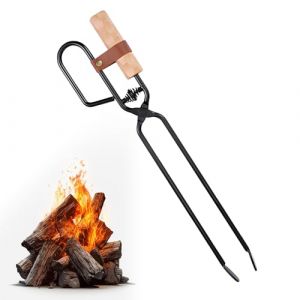 HOVCEH Pince Chemin&eacute;e avec Ressort, 46 cm Tisonnier Chemin&eacute;e avec Cuir, Multifonctionnelle Outils Chemin&eacute;es tisonnier Poele a Bois pour Barbecues, Feux de Camp (FMKJEU, neuf)