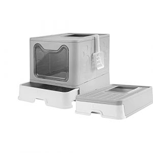 SHISHI Bac à Litière pour Chat Fermée, Grande Maison de Toilette Chat Pliable avec Couvercle, Tiroir à Litière avec Pelle, WC pour Chats, Jusqu'à 7 kg (Gris XL 51×41×38 cm) (XUASHW, neuf)
