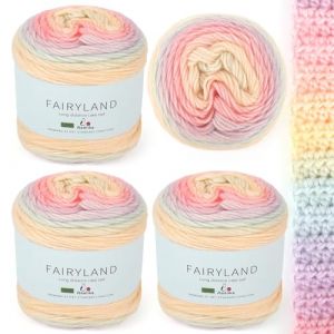 Aeelike Laine Crochet D&eacute;grad&eacute; de Couleur, 400 g (4 x 100 g) de Laine &agrave; Tricoter, D&eacute;grad&eacute; de Couleur, Super Douce, Pelote de Laine pour Crochet, Pull &Eacute;l&eacute;gant, Chapeau, &Eacute;charpe, Macaron (EuErYang, neuf)