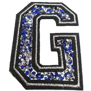 Écusson Patch Badge strass Brodé ecusson lettre alphabet thermocollant " lettres en strass 8-10 cm " (bleu G) (B2SEE LTD avec TVA francaise et livraison LaPoste, neuf)