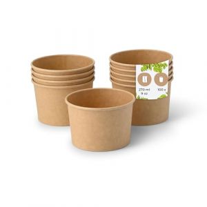 BIOZOYG Pots &agrave; Glace en Carton 100 Pi&egrave;ces 200 ml / 8 oz Kraft - Pot de Glace Jetables Enduites - Bols Coupes &agrave; Dessert Gobelets &agrave; Glace en Papier &agrave; Snacks Gobelets &agrave; Cr&egrave;me Yaourt Glac&eacute; pour Glacier (BIOZOYG, neuf)