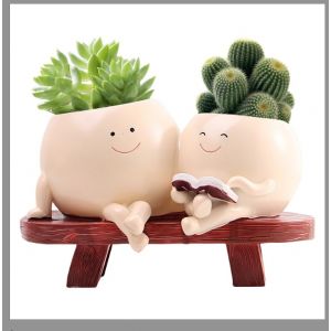 SUNOYA Pot de Fleurs Smiley, Pot de Fleurs Visage, Pot de Fleurs en R&eacute;sine, avec Trou de Drainage, Pot de Fleurs en C&eacute;ramique pour L'ext&eacute;rieur Et L'int&eacute;rieur pour La D&eacute;coration De Jardin (Solidbuyv, neuf)