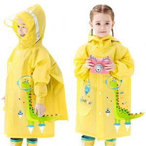 Poncho de pluie pour enfants - Poncho imperméable pour filles et garçons - Motif dessin animé - Réutilisable - Avec sac portable - Taille S à 4XL, jaune, 7-8 ans (Fewlby, neuf)