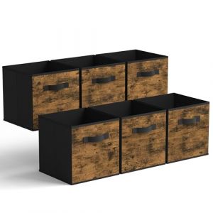 GRANNY SAYS Caisses de Rangement 27x27 cm, Lot de 6 Cubes de Rangement Pliables en Tissu avec Poignées, Paniers et Boîtes de Rangement pour Kallax Étagère, Cube Rangement Pliable, Marron rustique (SEMPERFUN, neuf)