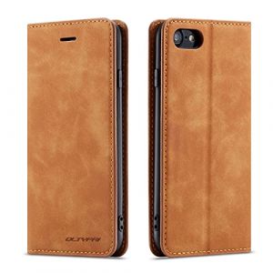 QLTYPRI Etui pour iPhone 16e/SE 4, Housse en Cuir Premium PU Portefeuille Conque, Fentes pour Cartes Fermoir Magn&eacute;tique Stand Fonction Flip Coque pour iPhone 16e/SE 4 - Marron (zhihen, neuf)