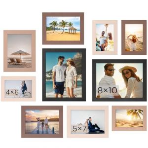 Funtopia Lot de 10 Cadres Photo, Tailles Vari&eacute;es: 2 x 20 x 25 cm, 4 x 13 x 18 cm, 4 x 10 x 15 cm, Crochets Sans Per&ccedil;age, MDF, pour Fixation Murale ou &agrave; Poser, Couleurs Neutres, Cadre Multi Photo (Funtopia U direct, neuf)