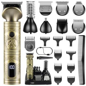 VGR Tondeuse Barbe Homme Kit Professionnel Tondeuse Cheveux Rasoirs &eacute;lectriques 0 mm Cheveux Chauve Avec Lame en T Tondeuse Nez et Barbe Tondeuse de Pr&eacute;cision 7 en 1 (VGR-FR, neuf)