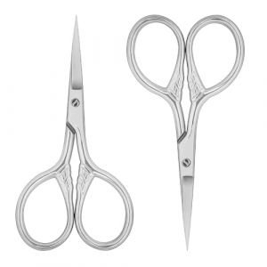 Lot de 2 ciseaux &agrave; barbe en acier inoxydable - 9 cm - Ciseaux professionnels pour &eacute;pilation du visage - Ciseaux en acier inoxydable pour cheveux, nez, cils et sourcils (zaoqu, neuf)