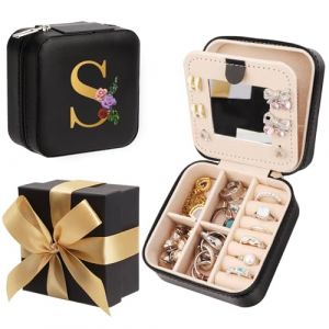 WALLFID Bow-Tied Cadeau,Boîte à Bijoux,Rangement Bijoux avec Miroir,Petite Boîte de Rangement,Boîte à Bijoux de Voyage - Noir,pour Montres,Rouge à Lèvres,Boucles d'Oreilles,Colliers (S) (QBDOUZ, neuf)