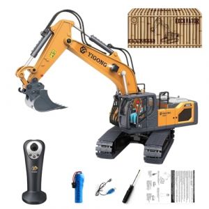 Ezweiji Bulldozer RC Bulldozer télécommandé 11 canaux Véhicule de construction Jouet 1:20 Véhicule à chenilles RC entièrement fonctionnel avec lumière et effets sonores (mise à niveau de pelleteuse (guudi, neuf)