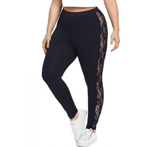 ORANDESIGNE Leggings Décontractés pour Femmes Legging Opaque Legging Dentelle élastiques Coupe Ajustée Sexy Sport Slim Leggings de Yoga Décontractés Pantalon de Survêtement I Noir XL (ORANNER EU, neuf)
