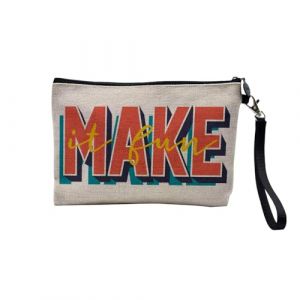 Pochette en Lin - Make It Fun Typographie Message Good Vibes Positivit&eacute; - Trousse Maquillage en Toile Aspect Lin - Trousse de Toilette - 23,5 x15 cm (FabulousBOUTIK, neuf)
