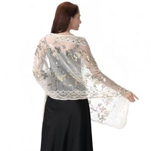 Proumhang Étole pailletée et châle en voile transparent pour robes de soirée. Couverture étincelante pour mariée, demoiselle d'honneur, robe Cheongsam 190cm x 60cm Beige Clair (labellevie_NO1, neuf)