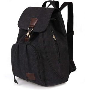 LassZone Sac &agrave; dos vintage avec cordon de serrage pour femme, sac &agrave; dos en toile, multi-poches, sac &agrave; main, sac &agrave; main d&eacute;contract&eacute; pour l'&eacute;cole, les voyages, le shopping en plein air, Noir , 15.8 x (LassZone, neuf)