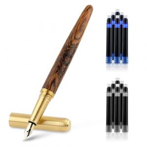cobee&reg; Stylo-plume en bois avec 12 cartouches d'encre de 2,6 mm, fait &agrave; la main, pointe fine de 0,5 mm, stylo pour journal, calligraphie, cadeaux (B) (Liige, neuf)