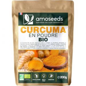 Curcuma en Poudre Bio 200G | 3% Curcumine | Articulations, Mobilit&eacute;, Digestion, Peau | Qualit&eacute; Sup&eacute;rieure (Amoseeds, neuf)