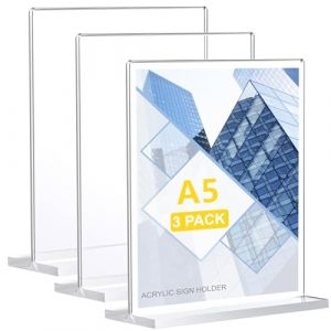 Lot de 3 supports de panneau en acrylique A5, Porte-Menus et Affiches Présentoir de Table A5 en T - Présentoirs Acrylique Transparent, Support plexi A5 pour Restaurant, Hôtel, Menus, Exposition (Hui-Cheng, neuf)