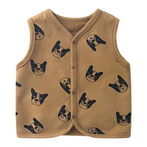 ANIMQUE BéBé Enfant Mignon sans Manche Veste Fille Garçon Automne Col en V Motif Bouledogue Gilet Haut 0-5 Ans, Bouledogue Marron 73 (CX eCommerce Co., Ltd., neuf)