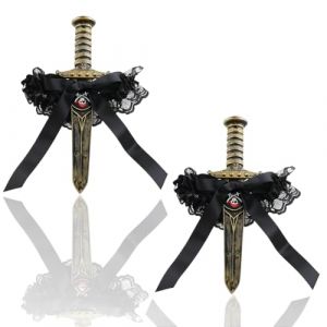 YAZWUR 2 pi&egrave;ces Jarreti&egrave;res Pirate en Dentelle, extensible, Accessoire Pirate Femme, Accessoires de D&eacute;guisement pour Costume Halloween, Carnaval, F&ecirc;te, Cosplay, Bal Masqu&eacute; (Noir) (Romanimania OU, neuf)