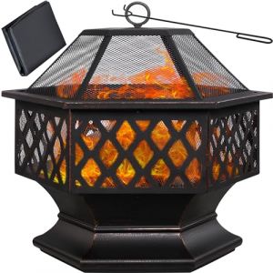 Gardebruk® Brasero Hexagonal en Acier Imitation Rouille Protection Anti-Étincelles Jardin Terrasse Cheminée d'Extérieur (DEUBA-FR, neuf)