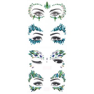 Tatouage vert cristal visage paillettes Rhinestone Tatouage temporaire Musique Festival F&ecirc;te Yeux brillants Body Jewelry Tatouages (EG137) (SIXIANduoxiao, neuf)