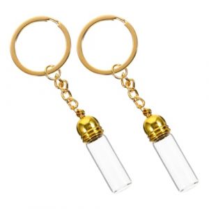 LIFKOME 2 pièces Bouteille de Parfum Rechargeable Verre Transparent avec Porte-clés Flacon Pendentif pour Huiles Essentielles Lot de Grand Modèle Bouchon Acrylique Doré Flacon de Voyage (hdybs, neuf)