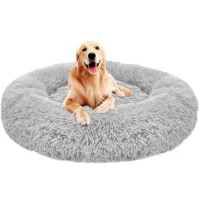Grand Tapis Chien Moelleux Coussin XXL,Orthopedique Panier Chat Anti Stress XL,Rond Coussin Apaisant Panier pour Chien Moyen Taille XXXL Donut,antid&eacute;rapant Peluche Animale Compagnie(Gris 100cm) (Lesong EU, neuf)