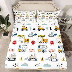 Homewish Drap Housse Camion de Construction 90x190 Enfant Garçon, Parure de Lit Tracteur 1 Personne, Drap de Lit Excavateur Bulldozer Grue Tracteur, Cadeau Fête Anniversaire (Suzhou yiyanyun e-commerce Co., Ltd, neuf)