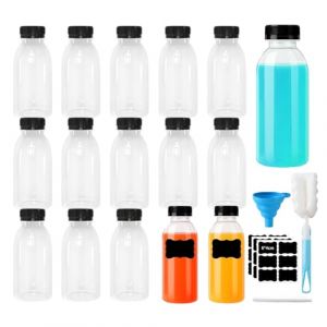 Rliocvhe 16 Pièces Bouteille Plastique 250ml, Petite Bouteille Shot de Jus Yaourt à Boire Sensorielle Vide, Réutilisables en Plastique, pour Jus, Lait, Smoothie, Caféine (Yiyang Top, neuf)