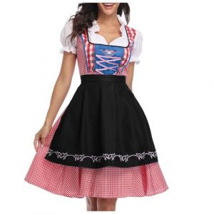 Robe Dirndl pour femme - Costume de fête de la bière, 3 pièces - Robe à carreaux avec tablier - Jupe midi - Costume bavarois bavarois pour fête de la bière bavaroise - Carnaval - Fête de la bière, (MengLA, neuf)