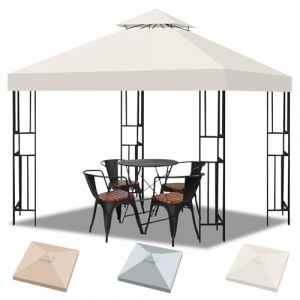 Toit de Remplacement Tonnelle 3x3 Imperméable Anti-UV 300D Polyester Toile de Rechange pour Pavillon de Jardin à Double Couche, Toit de Pergola Amovible pour Jardin, Camping, Plage (Beige) (VAFENDO LTD, neuf)