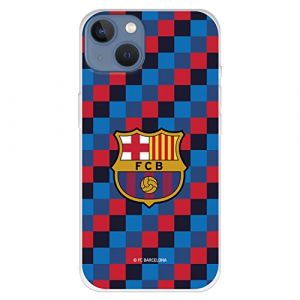 Coque pour iPhone 13 du FC Barcelone avec blason fond à carreaux pour protéger votre téléphone. Coque en silicone souple sous licence officielle FC Barcelone (La Casa de Las Carcasas, neuf)