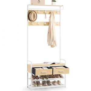 VASAGLE Porte-Manteau d&rsquo;Entr&eacute;e, Meuble d&rsquo;Entr&eacute;e avec 10 Crochets Amovibles, 2 Tiroirs, Design S&eacute;parable, 30 x 80,4 x 181,6 cm, Dor&eacute; Ch&ecirc;ne et Blanc Mat HSR429YA01 (SONGMICS HOME FR, neuf)