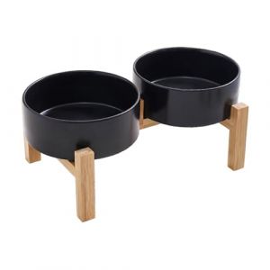 Support sur&eacute;lev&eacute; en bois pour animaux domestiques - Double bol en c&eacute;ramique - Design anti-basculement - Bol de grande capacit&eacute; pour chats et chiens - Gamelle sur&eacute;lev&eacute;e en c&eacute;ramique avec support en (SSIFDCXXIHPI, neuf)