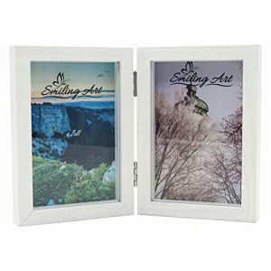 Smiling Art Cadre photo pour 2 photos en bois MDF avec vitre en verre, cadre photo pliable, double cadre (Blanc, 2 x 10 x 15 cm) (Smiling Art, neuf)