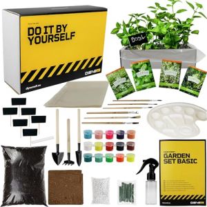 DIBYS Kit de Jardinage pour Enfant | Kit Herbes Aromatiques avec Graines d'Herbes, Outils en Bois & Terre | Id&eacute;e Cadeau Cr&eacute;ative | Set de Plantation avec Semences (Thym, Basilic, Origan & Romarin) (TOYS4BOYS, neuf)